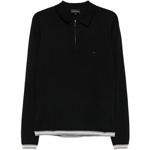 Emporio Armani polo in lana con mezza zip - nero