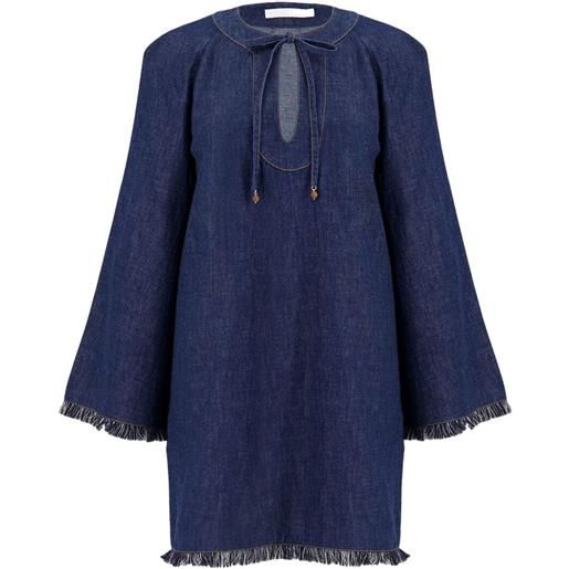 ZIMMERMANN abito rhiannon denim con orlo sfrangiato - blu
