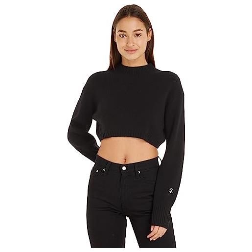 Calvin Klein jeans pullover donna short lambswool pullover in maglia, nero (ck black), m