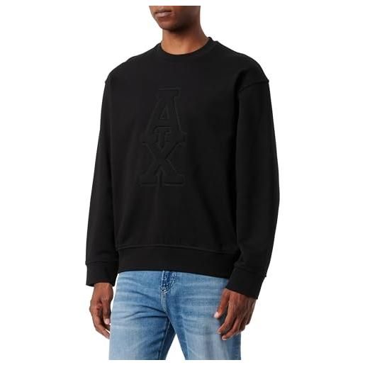 Armani Exchange felpa da uomo con logo ax stacked cotton french terry, nero, xxl
