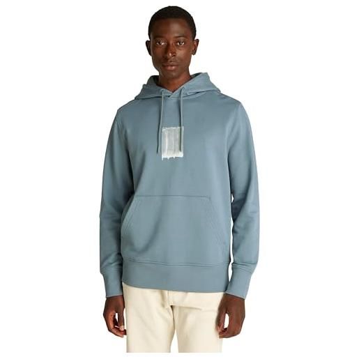 Calvin Klein uomo felpa con cappuccio brush stroke graphic in cotone, turchese (trooper), s