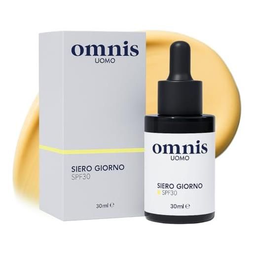 Omnis Uomo siero giorno uomo 3-in-1 omnis uomo, con spf30, idratante viso, dopo barba e protezione solare, texture leggera, anti-invecchiamento, abbronzatura graduale made in italy
