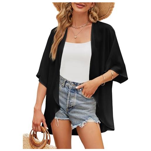 Chunoy - cardigan da donna, stile casual, con stampa floreale, in chiffon, scialle - verde - xl