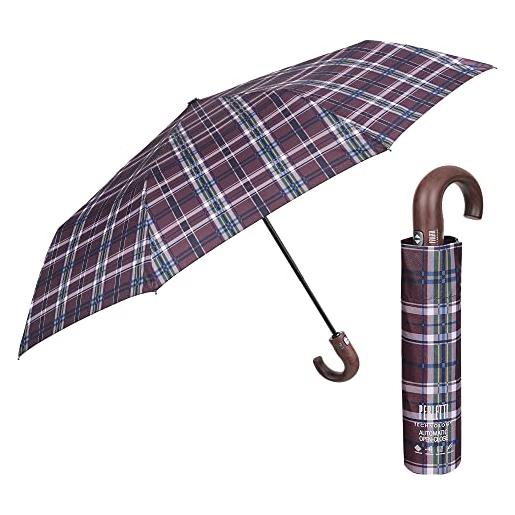 PERLETTI ombrello pieghevole antivento uomo - ombrellino compatto resistente ultra leggero adulto - ombrello apertura e chiusura automatica da viaggio - diametro 104 cm (tartan blu)