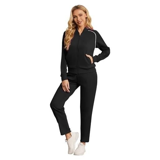 BASICDOT tuta da jogging da donna, lunga in due pezzi, per il tempo libero, con chiusura lampo, viola. , m