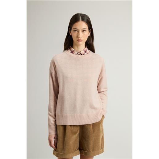 Woolrich donna maglia girocollo in misto lana vergine e cashmere rosa taglia xxs