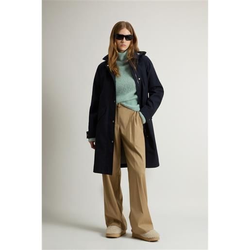 Woolrich donna trench tinto in filo in tessuto a tre strati con cappuccio blu taglia xxs
