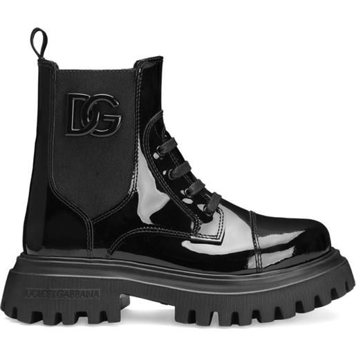 Dolce & Gabbana Kids anfibi stringati verniciati - nero