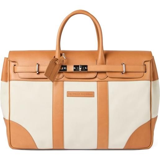 Brunello Cucinelli borsone con bordo in pelle - toni neutri