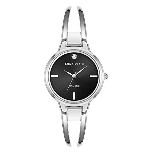 Anne Klein - orologio da donna a bracciale rigido, con quadrante con vero diamante, argento