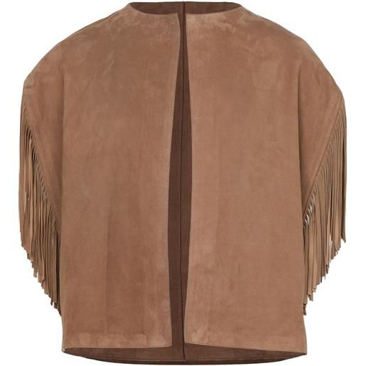 Yves Salomon giacca con frange - marrone