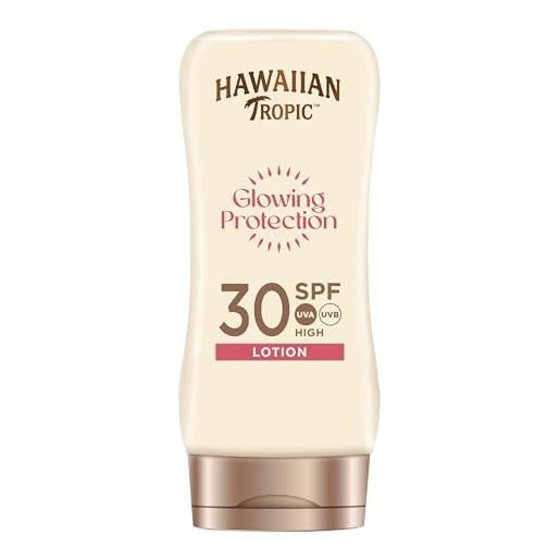 Hawaiian tropic | glowing protection lozione solare spf30, protezione uva + uvb, 180 ml, profumazione tropicale, con burro di karité, resistente all'acqua, vegano