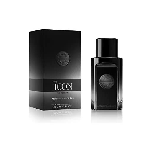 Banderas the icon by Banderas eau de parfum per uomo, lunga durata, profumo virile, elegante, trendy e sensuale, note legnose, ambrate e di legno di sandalo, 50 ml