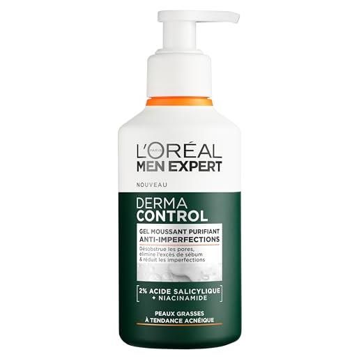L'Oreal Paris l'oréal men expert - gel schiumogeno purificante anti-imperfezioni - detergente - disobbo i pori e riduce le imperfezioni - arricchito con acido salicilico - derma control - 260 ml