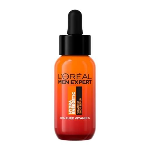 L'oréal paris men expert siero viso anti-fatica uomo, effetto levigante e rinfrescante, pelle luminosa e rivitalizzata, arricchito con vitamina c, proteine e caffeina, hydra energetic, 30 ml