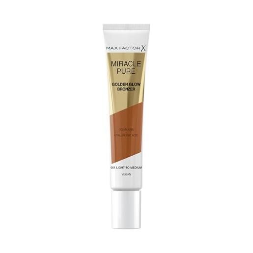 Max Factor miracle pure golden glow bronzer, light to medium, terra in crema, formula cremosa e vegana, squalane & acido ialuronico, 15ml