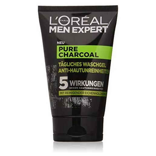 L'Oréal Paris men expert l'oréal men expert, gel detergente pure charcoal, contro la pura pelle maschile (pickel, mitesser, pelle grassa e oleosa) (1 x 100 ml)