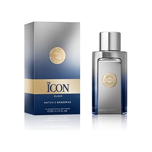 Banderas the icon elixir by Banderas edp per uomo, lunga durata, profumo fresco, elegante e sensuale, note speziate, marine e legnose, adatto da indossare nelle occasioni speciali, 100 ml