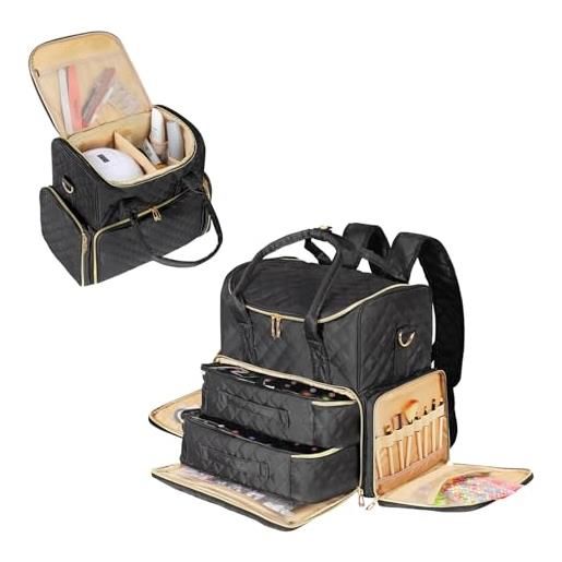 Todeco borsa organizer smalti, borsa porta smalto organizer busta di stoccaggio per strumenti per manicure e lampada unghie per unghie 80 flaconi (nero)