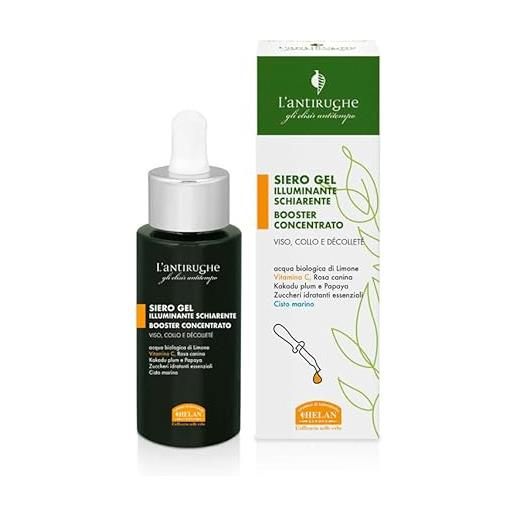 Helan l'antirughe - siero vitamina c gel booster concentrato per skincare illuminante schiarente, siero viso skin care antirughe antiaging stimola collagene contro luce blu anche pelli delicate, 30 ml