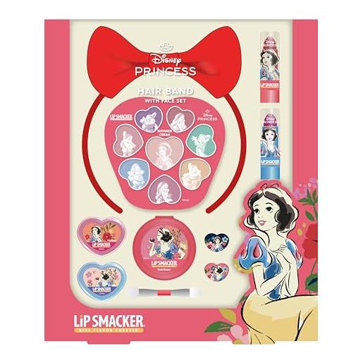 Lip Smacker snow white hair band with face set, set trucchi bambina e fascie per capelli in 18-pezzi, include lucidalabbra, creme luccicanti e accessori, regali principesse disney