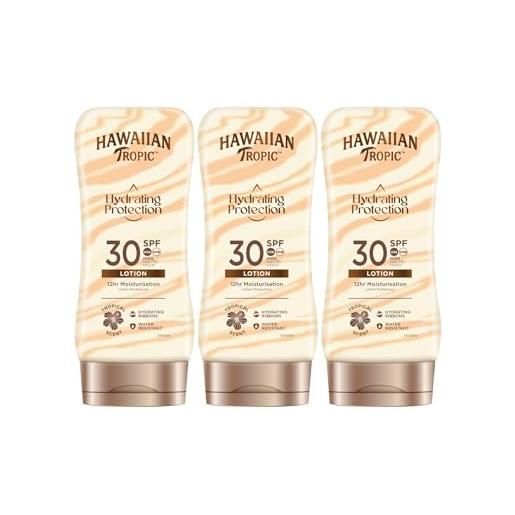 Hawaiian tropic silk hydration protective - confezione 3 lozione solare protettiva spf 30 con nastri di seta idratanti e impermeabili, formato 180 ml. 