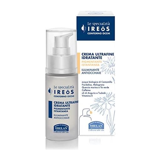 Helan, ireos, crema contorno occhi illuminante e idratante, contorno occhi occhiaie levigante con caffeina e vitamina e, crema idratante siero contorno occhi per skincare effetto fresco antiage, 30 ml