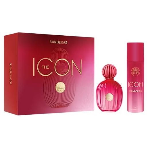 Banderas, the icon woman by Banderas set regalo edp 100 ml + deo 150 ml, lunga durata, profumo sofisticato e sensuale, note di vaniglia e floreali, adatto da indossare nelle occasioni speciali