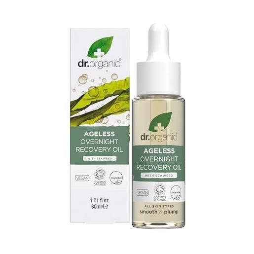 Dr.Organic dr organic olio di recupero notturno anti-età con alghe biologiche, rughe, naturale, vegano, senza crudeltà, senza parabeni e sls, riciclato e riciclabile, certificato biologico, 30ml