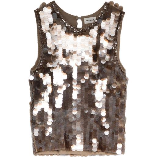 P.A.R.O.S.H. blusa smanicata con paillettes - toni neutri