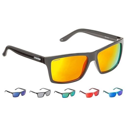 Cressi rio occhiali sportivi da sole, lenti polarizzate/anti uv 100% , nero opaco/lenti arancio