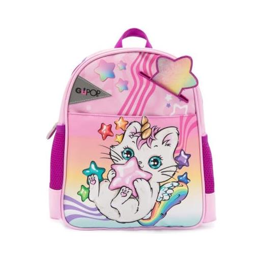 Go pop - zainetto asilo meowcorn con ampio comparto centrale, tirazip personalizzato, spallacci imbottiti e maniglia dim. 25,5 x 34,5x11,5 cm