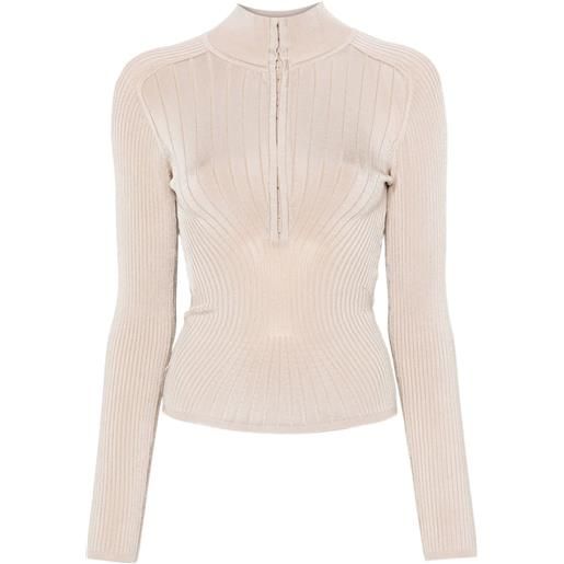 Mugler maglione a coste con zip - toni neutri