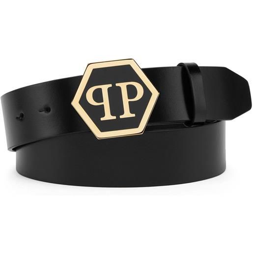 Philipp Plein cintura in pelle con logo hexagon - nero