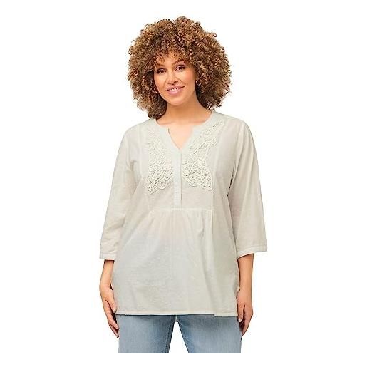 Ulla Popken tunica, struttura, pizzo, linea ad a, maniche a 3/4 camicette, bianco sporco, 56-58 donna