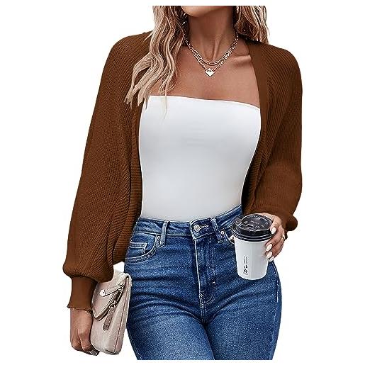 Hotouch bolero - cardigan da donna per feste, corto, elegante, cardigan, aperto, a maniche lunghe, leggero, a maglia, bolero, per abiti, casual, tinta unita, taglie s-xxl, marrone, l