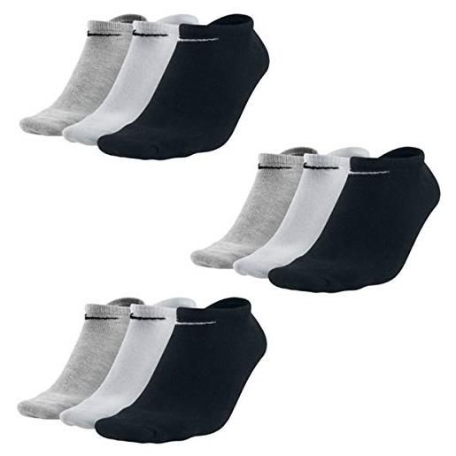 Nike 9 paia di calzini, fantasmini, colore: nero, bianco, diversi colori, bianco, l