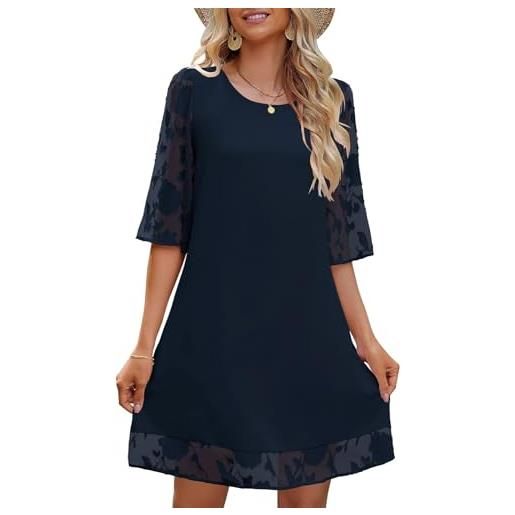 Placitiume abito da donna con maniche a 3/4 in pizzo, grazioso abito estivo a tunica floreale, nero , l