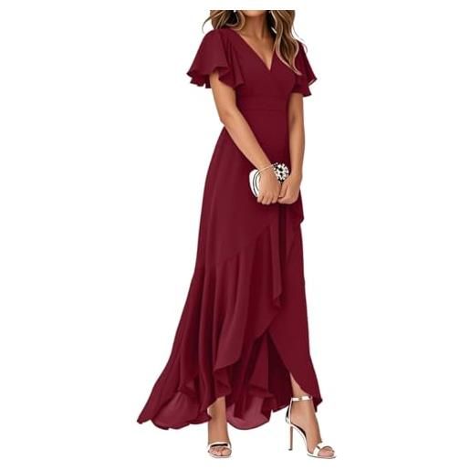 Minetom vestiti da cerimonia da donna chiffon scollo a v linea ad a con spacco stile impero abito da sera con volant a maniche corte abiti da damigella a rosa s