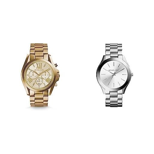 Michael Kors orologio bradshaw donna, movimento cronografo, cassa in acciaio inossidabile dorata da 43 mm mk5605 & orologio slim runway da donna, cassa in acciaio inossidabile silver da 42 mm mk3178