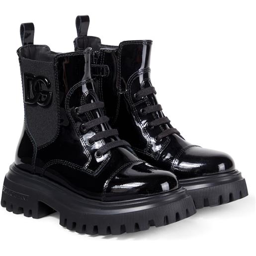 Dolce&Gabbana Kids anfibi dg in vernice