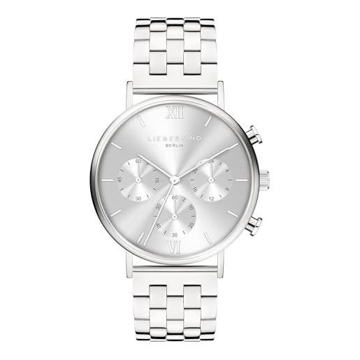 Cronografo Lilienthal Berlin – Cassa Argento Scuro, Quadrante Bianco Opaco, Cinturino In Pelle Naturale, Movimento Ronda Svizzero, Design Premiato