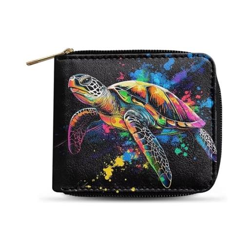 Dngkaoje portafogli bifold con cerniera per uomo pochette in pelle pu con più slot per carte di credito organizzatore casual per denaro, tartaruga a getto d'inchiostro, l4.9xw1xh4.2 inches