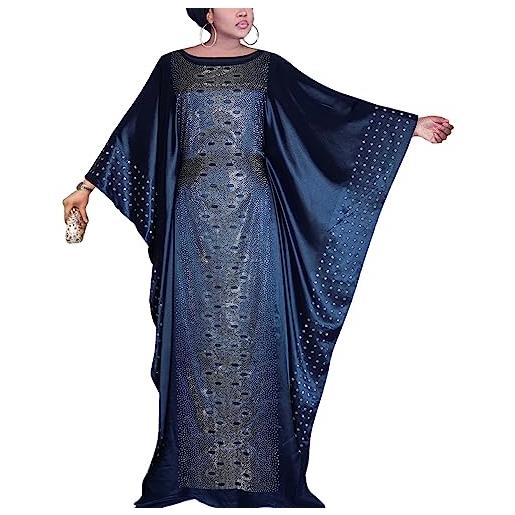 HD abito africano da donna, alla moda, con perline e strass, caftano, maxi abito, bianco, taglia unica