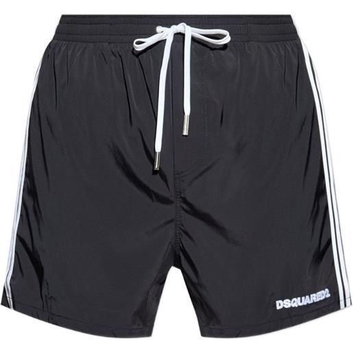 DSQUARED2 costume da bagno con logo ricamato e righe laterali - nero