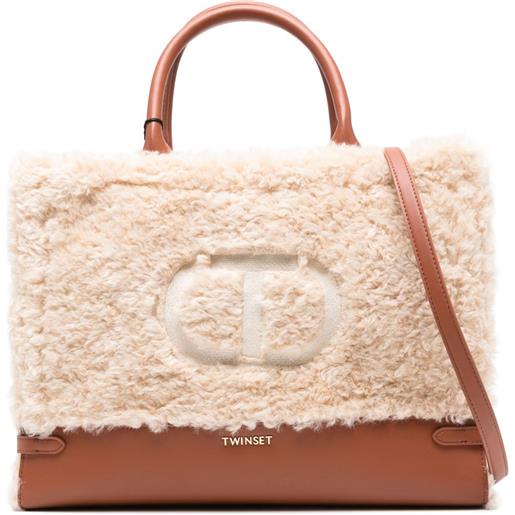 TWINSET shearling top-handle tote bag - toni neutri