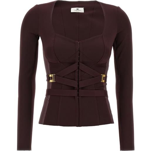 Elisabetta Franchi top con inserti in tulle - rosso