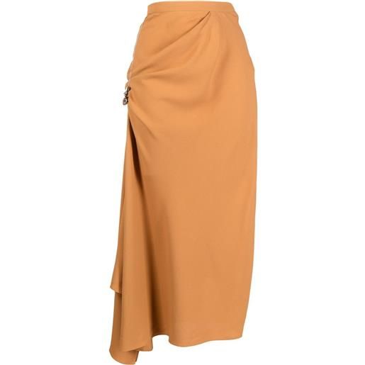 Kiko Kostadinov gonna midi a vita alta con ruches - marrone