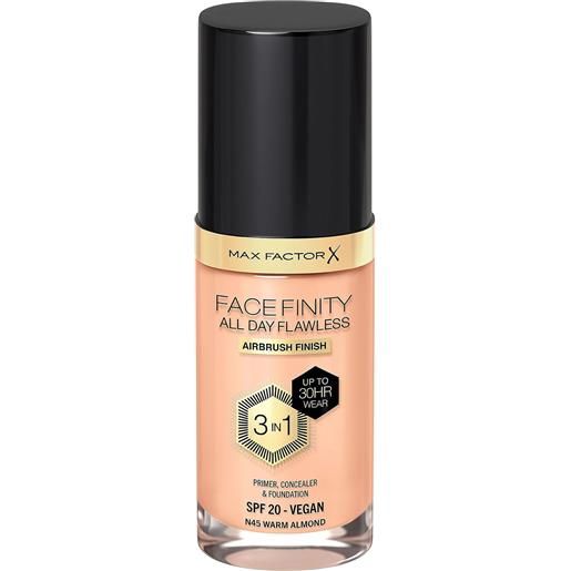 Max factor fondotinta facefinity all day flawless 3 in 1 vegan facefinity all day warm 45 almond