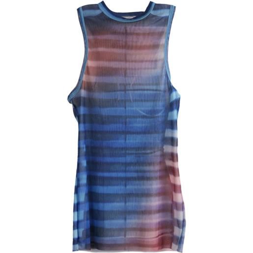 Jean Paul Gaultier striped-pattern mesh top - 565034 lightblue/blue/peach